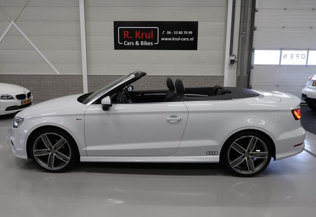 Audi A3 Cabriolet 1.4 TFSI CoD Ambiente Pro Line Plus Open Days 3x S Line Automaat Nekverwarming Leer Navi Sportstoelen 19 inch Sportvelgen PDC Cruise control Metallic Boekjes Nette staat Windscherm