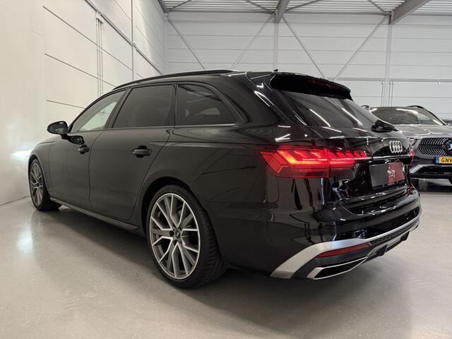 Audi A4 Avant 40 TFSI 204PK S-Line Facelift PANO/TREKHAAK/ACC/MATRIX/20"AUDI-SPORT/STOEL+STUURVERW/PRIVACY/DYNAMIC-LED/SPORT-PAKKET/MYTHOSSCHWARZ/VOLLEDIG AUDI DEALER HISTORIE, NET OH BEURT GEHAD