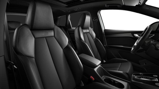 Audi Q4 e-tron Q4 45 e-tron quattro 286 1AT S edition Automaat | MMI navigatie plus | Audi Virtual Cockpit | Velgen, 5-Y-spaak, grafietgrijs, glansgedraaid | Verwarmbare voorstoelen | Servosluiting achterklep | S line-interieur met sportstoelen en zwarte stoffen-kunstle