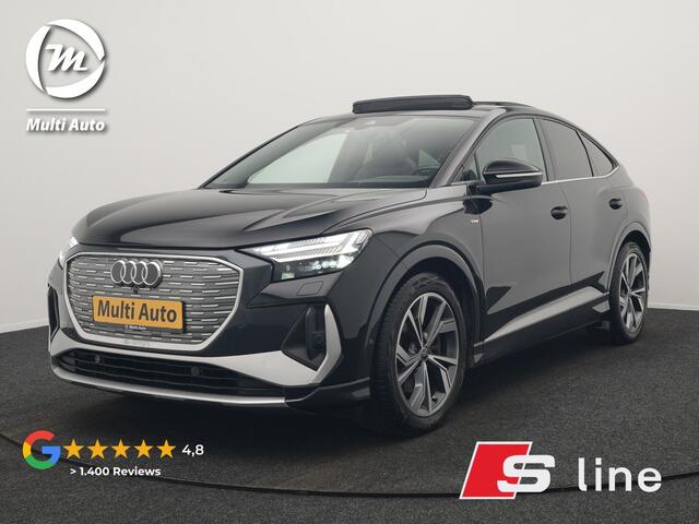 Audi Q4 e-tron 50 quattro S Line 77 kWh 300pk Dealer O.H. | Trekhaak Af Fabriek | Panodak | Adaptive Cruise | Head Up | Camera | Matrix LED | Lederen Sportstoelen Verwarmd | Sfeerverlichting | Apple Carplay | Keyless | Blis | 20"L.M | Navigatie |