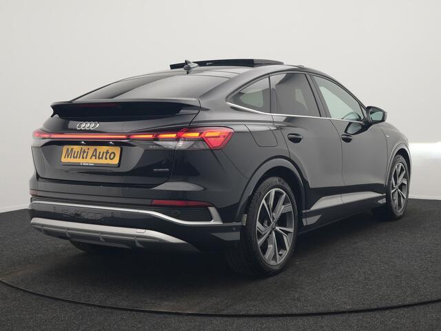 Audi Q4 e-tron 50 quattro S Line 77 kWh 300pk Dealer O.H. | Trekhaak Af Fabriek | Panodak | Adaptive Cruise | Head Up | Camera | Matrix LED | Lederen Sportstoelen Verwarmd | Sfeerverlichting | Apple Carplay | Keyless | Blis | 20"L.M | Navigatie |