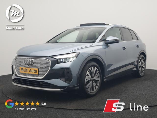 Audi Q4 e-tron 45 Quattro S Line 82 kWh 265pk Dealer O.H. | Trekhaak Af Fabriek | Panodak | Adaptive Cruise | Camera | Sportstoelen Memory & Verwarmd | Sfeerverlichting | Keyless | Navigatie | DAB |
