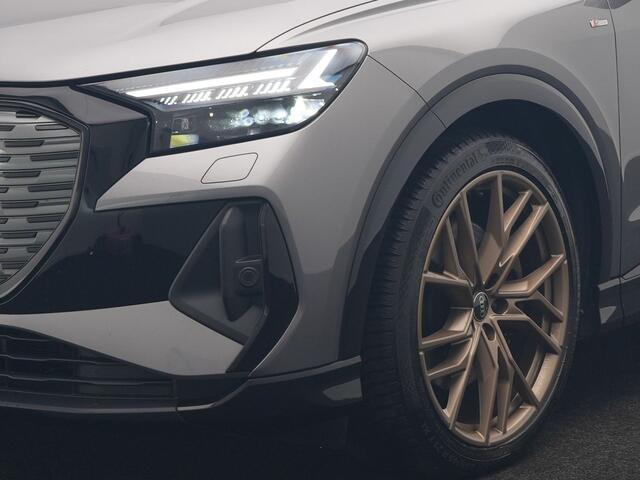 Audi Q4 e-tron 50 Quattro Edition One 2x S Line 77 kWh 300pk Dealer O.H. | Panodak | Head Up | Adaptive Cruise | Matrix LED | Camera | Lederen Sportstoelen Memory & Verwarmd | Keyless | Apple Carplay | Blis | DAB | 21"L.M |