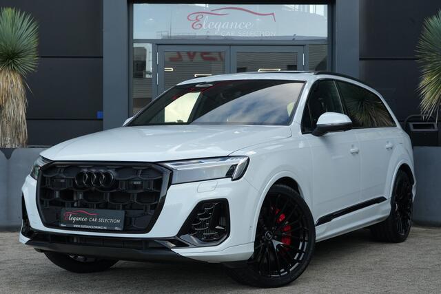 Audi Q7 55 TFSI e Quattro Pro Line S | Facelift | 394pk | Pano | Trekhaak | HUD | 360° | Een bijzonder complete en luxe uitgevoerde Audi Q7 55 TFSI e quattro Pro Line S, uitgevoerd in wit metallic met een stijlvol zwart interieur. Deze krachtige plug-in hybride combineert het ver