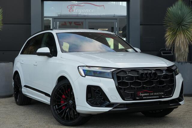 Audi Q7 55 TFSI e Quattro Pro Line S | Facelift | 394pk | Pano | Trekhaak | HUD | 360° | Een bijzonder complete en luxe uitgevoerde Audi Q7 55 TFSI e quattro Pro Line S, uitgevoerd in wit metallic met een stijlvol zwart interieur. Deze krachtige plug-in hybride combineert het ver