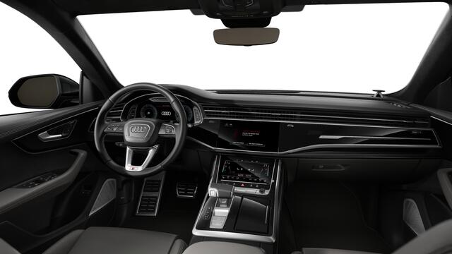 Audi Q8 60 TFSI e 490 Tiptronic Pro Line S Competition Automaat | Vierwielbesturing | Glazen panoramadak | Privacy glas (donker getint) | Optiekpakket zwart plus | Velgen Audi Sport, 10-spaak-trapezoïde, zwart, 10,0Jx23, | HD-matrix-ledkoplampen met Audi-laserlic