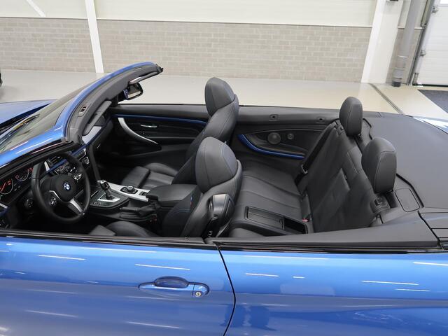 BMW 4-SERIE Cabrio 420i M-Sport Nekverwarming Harman/Kardon Trekhaak afn. Camera Sportstoelen Leer Stoelverwarming Estorilblauw 18 Inch LMV Zeer nette staat