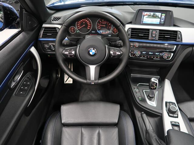 BMW 4-SERIE Cabrio 420i M-Sport Nekverwarming Harman/Kardon Trekhaak afn. Camera Sportstoelen Leer Stoelverwarming Estorilblauw 18 Inch LMV Zeer nette staat