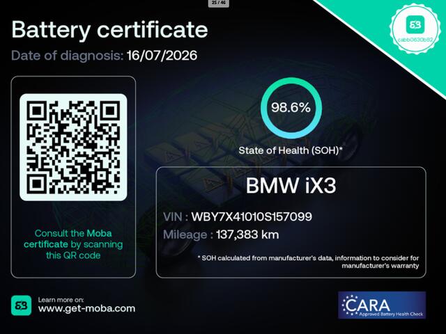 BMW X3 iX3 High Executive Edition 80 kWh SOH 98,6% Panoramadak Trekhaak Navigatie Apple CarPlay Android Auto Camera Parkeerhulp Adaptive Cruise Control Stoelverwarming Full Led Leder Climate Control Lichtmetalen velgen