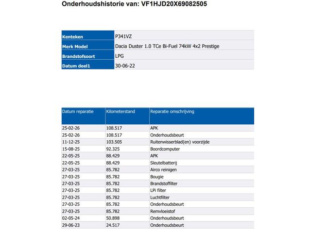 Dacia DUSTER 1.0 TCe Bi-Fuel LPG Prestige / Trekhaak / Pdc+Camera / Navigatie / Airco-ecc./ Radio multimedia /