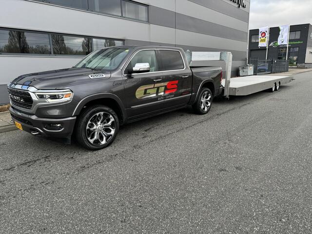 Dodge 1500 Ram 5.7 V8 4x4 Crew Cab Limited 10y + Fifthwheel Alu oplegger Autotransporter 5300 kg tech laadverm. Zeer complete en uniek!