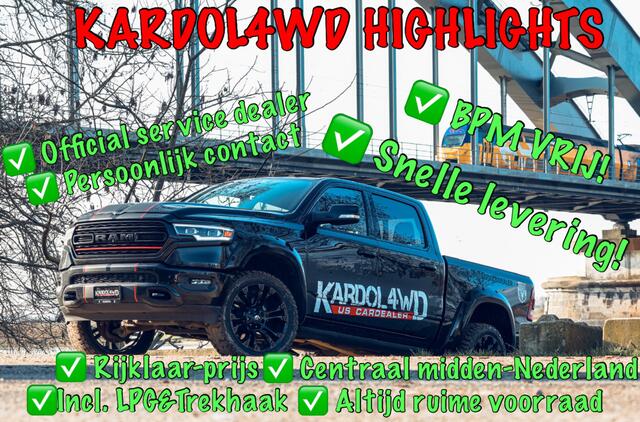 Dodge 1500 Ram 5.7 V8 4x4 Crew Cab Laramie | Model24 BPM VRIJ!| Elektr. treeplanken | SPECIAL STRIPING| Head-up | 360gr camera| Panorama | Trekhaak | LPG| | NIEUWE AUTO | Geheel rijklaarprijs | DIRECT RIJDEN |