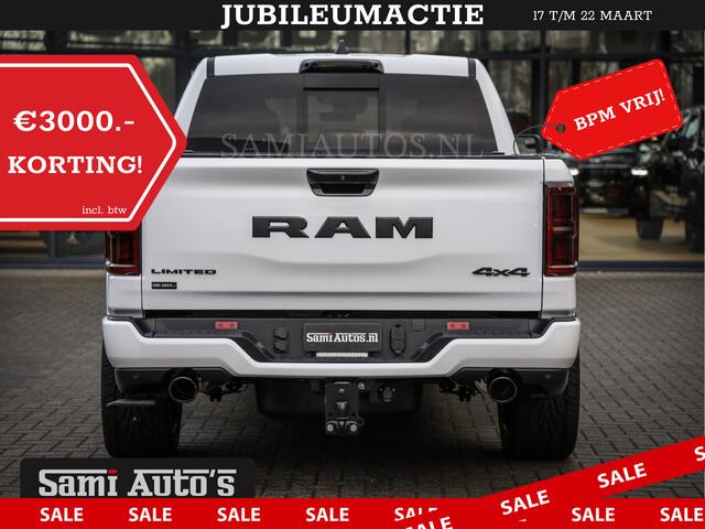 Dodge 1500 Ram LIMITED NIGHT H.O 540PK 706 Nm | XB9 | MASSAGE | BOM VOL | PW7 WHITE | CREW CAB | DUBBELE CABINE | GRIJSKENTEKEN | DE MEEST LUXUEUZE en BEGEERDE Pick-up VOORRAAD NR 2305 - 8549