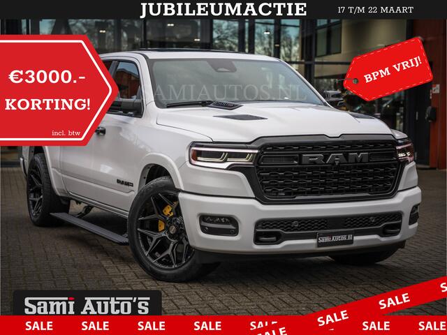 Dodge 1500 Ram LIMITED NIGHT H.O 540PK 706 Nm | XB9 | MASSAGE | BOM VOL | PWD IVORY | CREW CAB | DUBBELE CABINE | GRIJSKENTEKEN | 5 PERSOONS | DE MEEST LUXUEUZE en BEGEERDE Pick-up | VOORRAAD NR 2351 - 7478