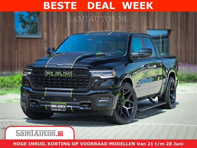 Dodge 1500 Ram Limited Night High Output 540HP 706Nm | Massage + Full Option | De Meest Luxe en Volle Pick-Up in zijn Klasse | Comfortabele Dubbele Cabine met Royale 5 Zitplaatsen | BPM vrij | Nu Leverbaar uit Voorraad | Voorraad Nr 2300 - 7689