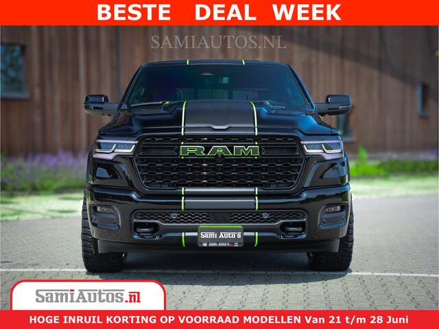 Dodge 1500 Ram Limited Night High Output 540HP 706Nm | Massage + Full Option | De Meest Luxe en Volle Pick-Up in zijn Klasse | Comfortabele Dubbele Cabine met Royale 5 Zitplaatsen | BPM vrij | Nu Leverbaar uit Voorraad | Voorraad Nr 2300 - 7689