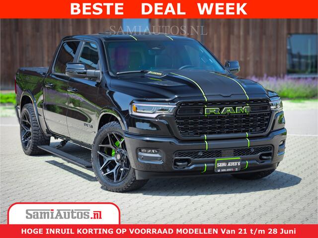 Dodge 1500 Ram Limited Night High Output 540HP 706Nm | Massage + Full Option | De Meest Luxe en Volle Pick-Up in zijn Klasse | Comfortabele Dubbele Cabine met Royale 5 Zitplaatsen | BPM vrij | Nu Leverbaar uit Voorraad | Voorraad Nr 2300 - 7689