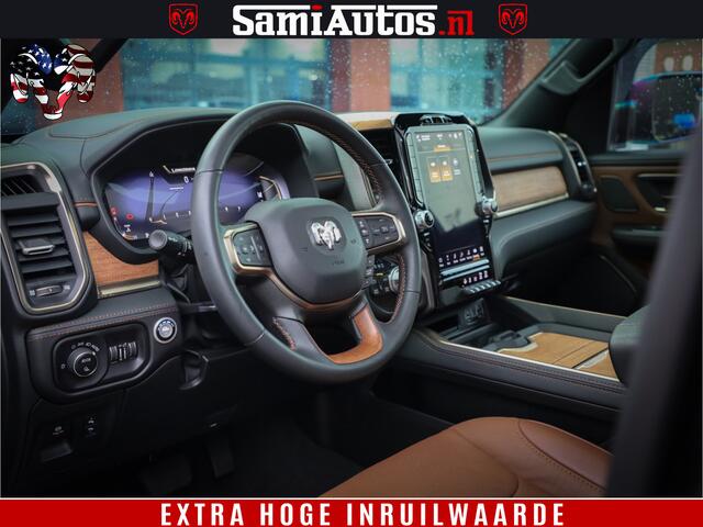 Dodge 1500 Ram BLACK OPS LONGHORN 5.7 V8 HEMI | 8820KM! | BOM VOL | HUD | LUCHTVERING | PANO | 200L LPG | ADAPTIVE CRUISE | DIGI VIRTUAL CLUSTER | CARPLAY | 3500KG | HEADUP | CREW CAB DUBBELE CABINE | 5 PERSOONS | ZWART MET BRUIN LEDER | Z.G.A.N