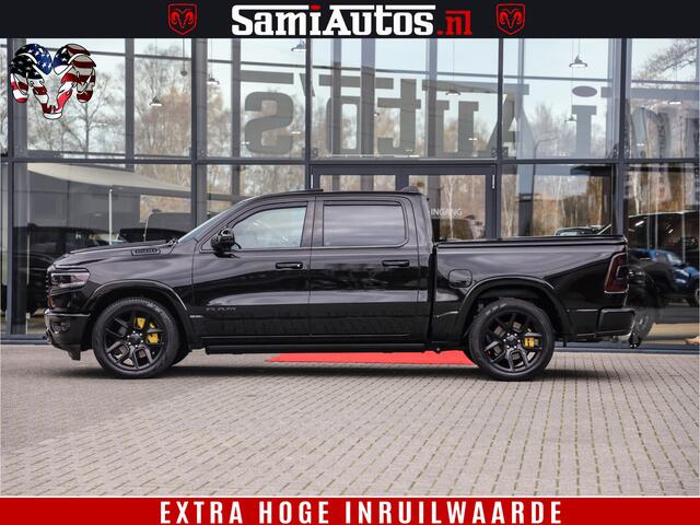 Dodge 1500 Ram BLACK OPS LONGHORN 5.7 V8 HEMI | 8820KM! | BOM VOL | HUD | LUCHTVERING | PANO | 200L LPG | ADAPTIVE CRUISE | DIGI VIRTUAL CLUSTER | CARPLAY | 3500KG | HEADUP | CREW CAB DUBBELE CABINE | 5 PERSOONS | ZWART MET BRUIN LEDER | Z.G.A.N