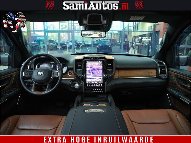Dodge 1500 Ram BLACK OPS LONGHORN 5.7 V8 HEMI | 8820KM! | BOM VOL | HUD | LUCHTVERING | PANO | 200L LPG | ADAPTIVE CRUISE | DIGI VIRTUAL CLUSTER | CARPLAY | 3500KG | HEADUP | CREW CAB DUBBELE CABINE | 5 PERSOONS | ZWART MET BRUIN LEDER | Z.G.A.N