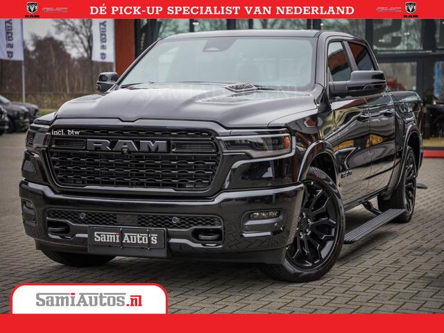 Dodge RAM PICKUP 1500 DE MEEST LUXUEUZE LIMITED NIGHT HIGH OUTPUT H.O 540PK 706 Nm 2025 | XB9 | MASSAGE | BOM VOL | CREW CAB | DUBBELE CABINE | GRIJSKENTEKEN | VOORRAAD NR 2333 - 5129