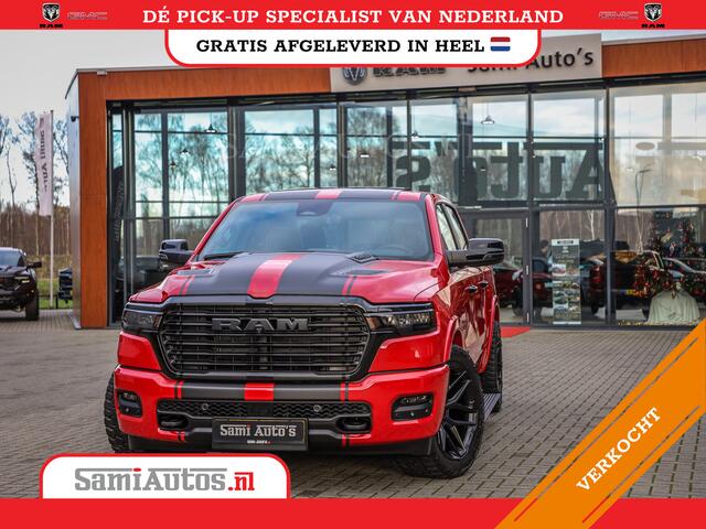Dodge RAM PICKUP 2025 NIGHT PREMIUM | BOM VOL + 14.4 INCH SCHERM + LUCHTVERING + HUD | HURRICANE 420PK 636 Nm | PRIJS MET LPG EN COVER EN GARANTIE | DUBBELE CABINE | PICK UP | 5 PERSOONS | DC | GRIJSKENTEKEN | PR4 FLAME RED | VOORRAAD NR 2234 - 4995