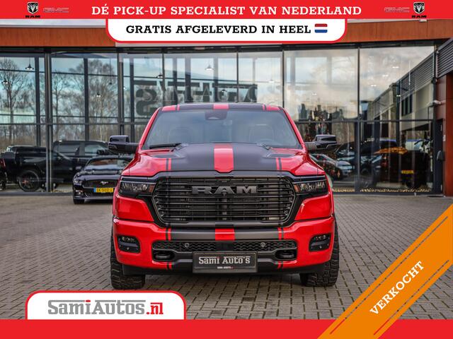 Dodge RAM PICKUP 2025 NIGHT PREMIUM | BOM VOL + 14.4 INCH SCHERM + LUCHTVERING + HUD | HURRICANE 420PK 636 Nm | PRIJS MET LPG EN COVER EN GARANTIE | DUBBELE CABINE | PICK UP | 5 PERSOONS | DC | GRIJSKENTEKEN | PR4 FLAME RED | VOORRAAD NR 2234 - 4995