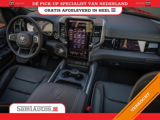 Dodge RAM PICKUP 2025 NIGHT PREMIUM | BOM VOL + 14.4 INCH SCHERM + LUCHTVERING + HUD | HURRICANE 420PK 636 Nm | PRIJS MET LPG EN COVER EN GARANTIE | DUBBELE CABINE | PICK UP | 5 PERSOONS | DC | GRIJSKENTEKEN | PR4 FLAME RED | VOORRAAD NR 2234 - 4995