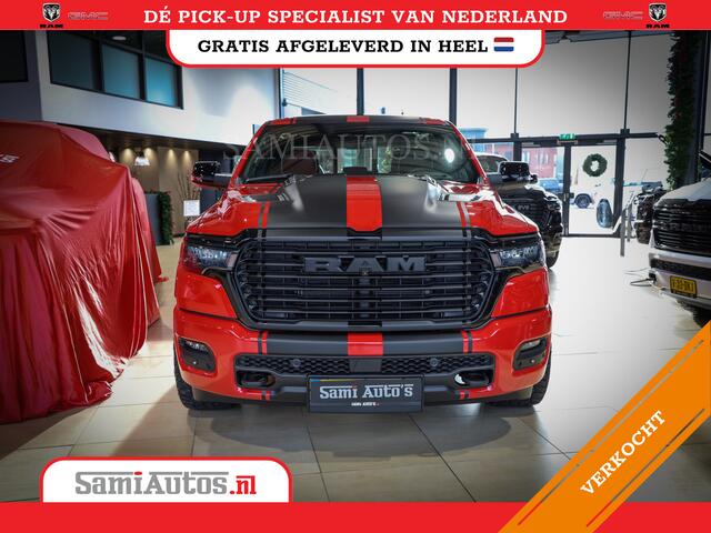 Dodge RAM PICKUP 2025 NIGHT PREMIUM | BOM VOL + 14.4 INCH SCHERM + LUCHTVERING + HUD | HURRICANE 420PK 636 Nm | PRIJS MET LPG EN COVER EN GARANTIE | DUBBELE CABINE | PICK UP | 5 PERSOONS | DC | GRIJSKENTEKEN | PR4 FLAME RED | VOORRAAD NR 2234 - 4995