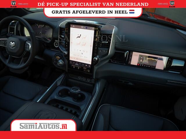 Dodge RAM PICKUP PREMIUM 420PK 636 Nm | BOM VOL | HEAD UP + 14.4 INCH SCHERM + LUCHTVERING | PRIJS MET LPG EN COVER EN GARANTIE | DUBBELE CABINE | PICK UP | 5 PERSOONS | DC | GRIJSKENTEKEN | PR4 FLAME RED | VOORRAAD NR 2226 - 4993