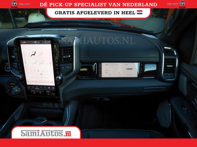 Dodge RAM PICKUP PREMIUM 420PK 636 Nm | BOM VOL | HEAD UP + 14.4 INCH SCHERM + LUCHTVERING | PRIJS MET LPG EN COVER EN GARANTIE | DUBBELE CABINE | PICK UP | 5 PERSOONS | DC | GRIJSKENTEKEN | PR4 FLAME RED | VOORRAAD NR 2226 - 4993