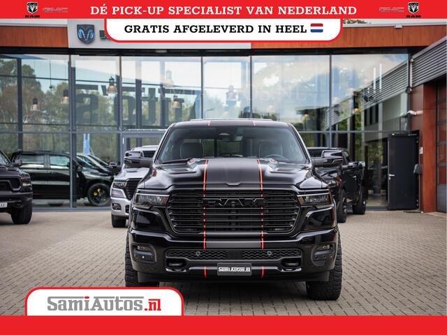 Dodge RAM PICKUP PREMIUM NIGHT EDITION | | 420PK 636 Nm | BOM VOL + 14.4 INCH SCHERM | LUCHTVERING | HUD | PRIJS MET LPG EN COVER EN GARANTIE | DUBBELE CABINE | PICK UP | 5 PERSOONS | DC | GRIJSKENTEKEN | VOORRAAD NR 2283 - 3326