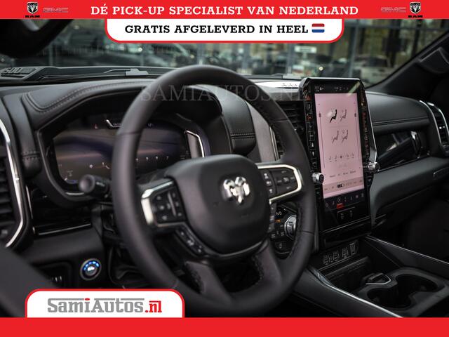 Dodge RAM PICKUP 2025 LARAMIE NIGHT | 14,4 SCHERM + 10.2 INCH PASSENGER SCREEN | HURRICANE 420PK 636 Nm | PRIJS MET LPG EN COVER EN GARANTIE | DUBBELE CABINE | PICK UP | 5 PERSOONS | DC | GRIJSKENTEKEN | VOORAAD 2220 - 5039