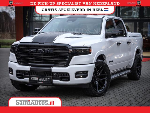 Dodge RAM PICKUP PREMIUM NIGHT 2025 | BOM VOL + 14.4 INCH SCHERM | LUCHTVERING | HUD | HURRICAN 420PK 636 Nm | PRIJS MET LPG EN COVER EN GARANTIE | DUBBELE CABINE | PICK UP | 5 PERSOONS | DC | GRIJSKENTEKEN | PW7 BRIGHT WHITE | VOORRAAD NR 2230 - 8765