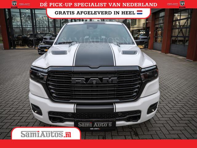 Dodge RAM PICKUP PREMIUM NIGHT 2025 | BOM VOL + 14.4 INCH SCHERM | LUCHTVERING | HUD | HURRICAN 420PK 636 Nm | PRIJS MET LPG EN COVER EN GARANTIE | DUBBELE CABINE | PICK UP | 5 PERSOONS | DC | GRIJSKENTEKEN | PW7 BRIGHT WHITE | VOORRAAD NR 2230 - 8765