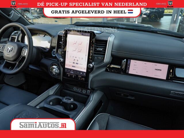 Dodge RAM PICKUP PREMIUM NIGHT 2025 | BOM VOL + 14.4 INCH SCHERM | LUCHTVERING | HUD | HURRICAN 420PK 636 Nm | PRIJS MET LPG EN COVER EN GARANTIE | DUBBELE CABINE | PICK UP | 5 PERSOONS | DC | GRIJSKENTEKEN | PW7 BRIGHT WHITE | VOORRAAD NR 2230 - 8765