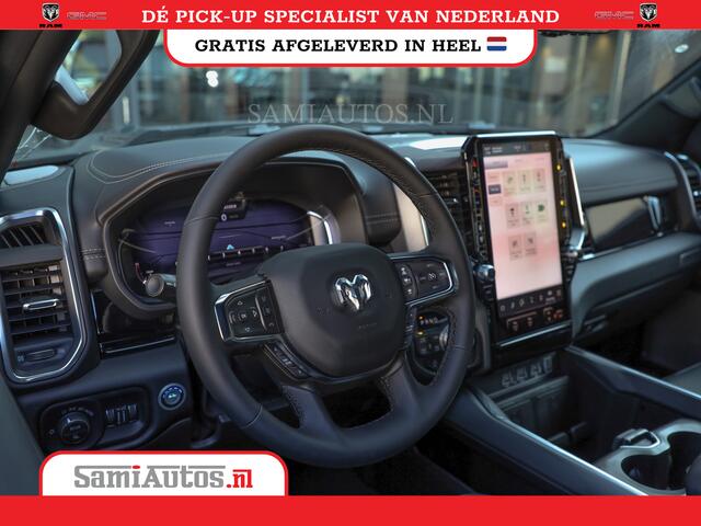 Dodge RAM PICKUP PREMIUM NIGHT 2025 | BOM VOL + 14.4 INCH SCHERM | LUCHTVERING | HUD | HURRICAN 420PK 636 Nm | PRIJS MET LPG EN COVER EN GARANTIE | DUBBELE CABINE | PICK UP | 5 PERSOONS | DC | GRIJSKENTEKEN | PW7 BRIGHT WHITE | VOORRAAD NR 2230 - 8765