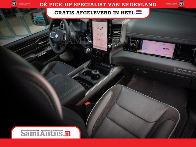 Dodge RAM PICKUP PREMIUM | BOM VOL | HEAD UP + 14.4 INCH SCHERM | LUCHTVERING | 420PK 636 Nm | PRIJS MET LPG EN COVER EN GARANTIE | DUBBELE CABINE | PICK UP | 5 PERSOONS | DC | GRIJSKENTEKEN | VOORRAAD NR 2284 - 3855