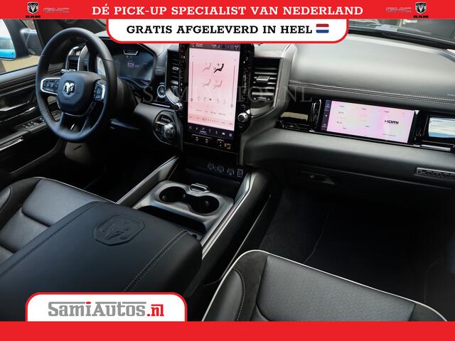 Dodge RAM PICKUP NIGHT PREMIUM | BOM VOL + 14.4 INCH SCHERM | LUCHTVERING | HUD | 420PK 636 Nm | PRIJS MET LPG EN COVER EN GARANTIE | DUBBELE CABINE | PICK UP | 5 PERSOONS | DC | GRIJSKENTEKEN | VOORRAAD NR 2282 - 3332