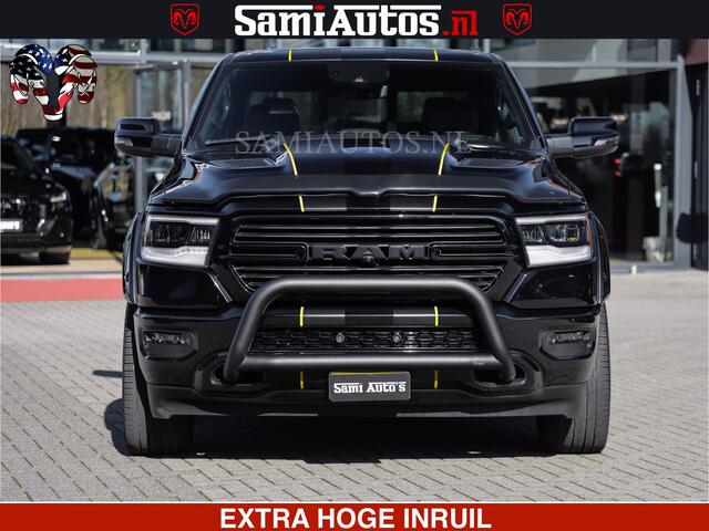 Dodge RAM PICKUP HULK PACK | BULLBAR | 5.7 V8 | HUD | PANO | DIGI CLUSTER | 360CAM | ADAPTIVE CRUISE | HEADUP | DIGITALE BINNENSPIEGEL | LARAMIE SPORT 4X4 | 3500KG | LEDER | LANE ASSIST | DODE HOEK INSTALLATIE |