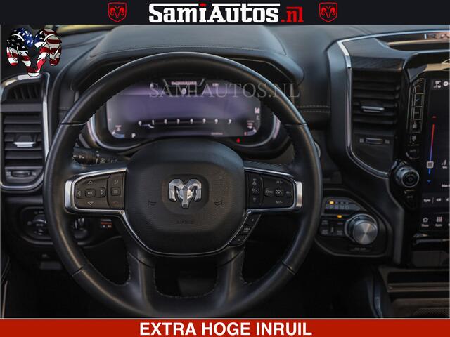 Dodge RAM PICKUP HULK PACK | BULLBAR | 5.7 V8 | HUD | PANO | DIGI CLUSTER | 360CAM | ADAPTIVE CRUISE | HEADUP | DIGITALE BINNENSPIEGEL | LARAMIE SPORT 4X4 | 3500KG | LEDER | LANE ASSIST | DODE HOEK INSTALLATIE |