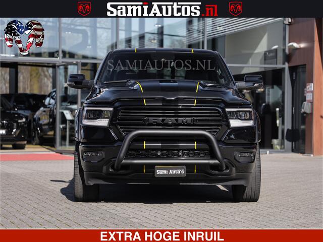 Dodge RAM PICKUP HULK PACK | BULLBAR | 5.7 V8 | HUD | PANO | DIGI CLUSTER | 360CAM | ADAPTIVE CRUISE | HEADUP | DIGITALE BINNENSPIEGEL | LARAMIE SPORT 4X4 | 3500KG | LEDER | LANE ASSIST | DODE HOEK INSTALLATIE |