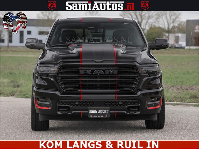 Dodge RAM PICKUP NIGHT PREMIUM | 426PK | STRIPING | LUCHTVERING | HUD | PANO | 360 CAM | Full Option | LIMITED WHEELS | De Meest Luxe Pick-Up in zijn Klasse | Comfortabele Dubbele Cabine met Royale 5 Zitplaatsen | EERSTE EIGENAAR | SMOKE PACK | BOM VOL |