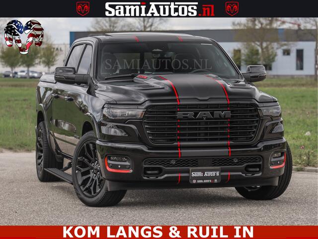 Dodge RAM PICKUP NIGHT PREMIUM | 426PK | STRIPING | LUCHTVERING | HUD | PANO | 360 CAM | Full Option | LIMITED WHEELS | De Meest Luxe Pick-Up in zijn Klasse | Comfortabele Dubbele Cabine met Royale 5 Zitplaatsen | EERSTE EIGENAAR | SMOKE PACK | BOM VOL |