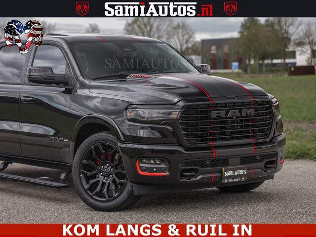 Dodge RAM PICKUP NIGHT PREMIUM | 426PK | STRIPING | LUCHTVERING | HUD | PANO | 360 CAM | Full Option | LIMITED WHEELS | De Meest Luxe Pick-Up in zijn Klasse | Comfortabele Dubbele Cabine met Royale 5 Zitplaatsen | EERSTE EIGENAAR | SMOKE PACK | BOM VOL |