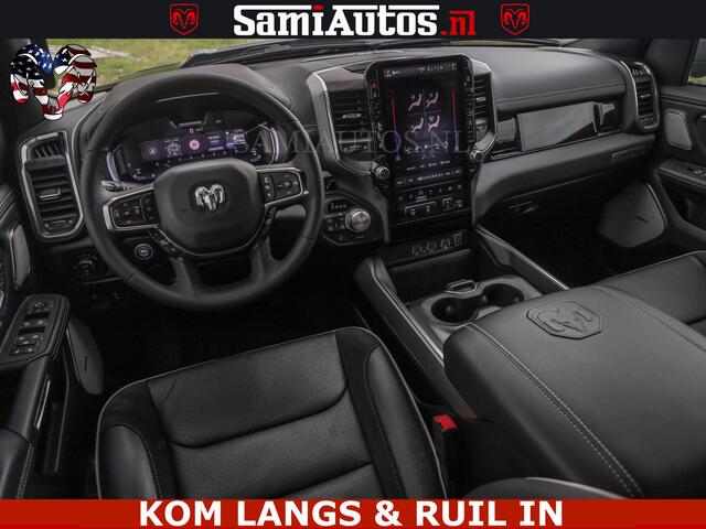 Dodge RAM PICKUP NIGHT PREMIUM | 426PK | STRIPING | LUCHTVERING | HUD | PANO | 360 CAM | Full Option | LIMITED WHEELS | De Meest Luxe Pick-Up in zijn Klasse | Comfortabele Dubbele Cabine met Royale 5 Zitplaatsen | EERSTE EIGENAAR | SMOKE PACK | BOM VOL |