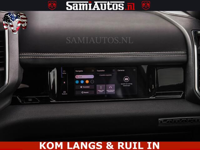 Dodge RAM PICKUP NIGHT PREMIUM | 426PK | STRIPING | LUCHTVERING | HUD | PANO | 360 CAM | Full Option | LIMITED WHEELS | De Meest Luxe Pick-Up in zijn Klasse | Comfortabele Dubbele Cabine met Royale 5 Zitplaatsen | EERSTE EIGENAAR | SMOKE PACK | BOM VOL |