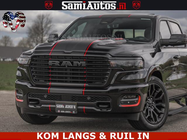 Dodge RAM PICKUP NIGHT PREMIUM | 426PK | STRIPING | LUCHTVERING | HUD | PANO | 360 CAM | Full Option | LIMITED WHEELS | De Meest Luxe Pick-Up in zijn Klasse | Comfortabele Dubbele Cabine met Royale 5 Zitplaatsen | EERSTE EIGENAAR | SMOKE PACK | BOM VOL |