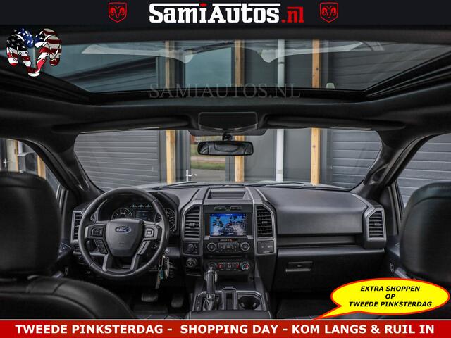 Dodge RAM PICKUP FORD F150 5.0 V8 4X4 | MAT OLIVE GREEN | BIJTELLING VRIJ | ZEER DIK | CAMERA | 3500KG | PANORAMA | LEDER | GO RHINO ROLLBAR | CRUISE CONTROL | PRINS LPG | BAKFLIP COVER | Deze pick-up is leverbaar met zowel een groot rijbewijs (C) als een klein rijbewijs 
