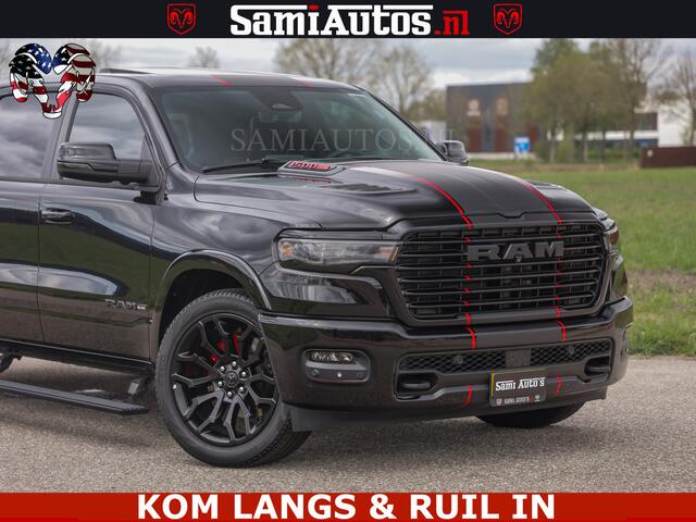 Dodge RAM PICKUP NIGHT PREMIUM | 426PK | STRIPING | LUCHTVERING | HUD | PANO | 360 CAM | Full Option | LIMITED WHEELS | De Meest Luxe Pick-Up in zijn Klasse | Comfortabele Dubbele Cabine met Royale 5 Zitplaatsen | EERSTE EIGENAAR | SMOKE PACK | BOM VOL |